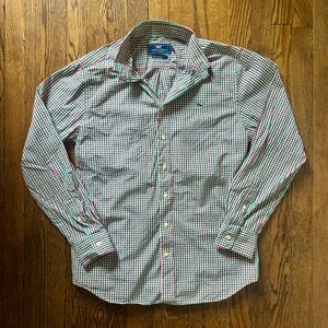 Vineyard Vines Red and Green Slim Fit Whale Shirt Medium